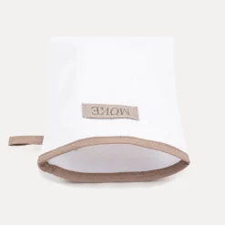 Sauna Waschhandschuh 20X15 cm(blanc m. braunen Schrägb.+Prägetik.)