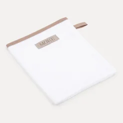 Sauna Waschhandschuh 20X15 cm(blanc m. braunen Schrägb.+Prägetik.)